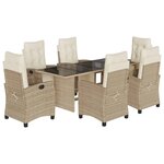 vidaXL Ensemble à manger de jardin et coussins 7 Pièces beige poly rotin