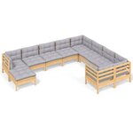 vidaXL Salon de jardin 10 Pièces avec coussins gris Bois de pin