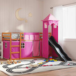 vidaXL Lit superposé avec toboggan et rideaux rose 90x200 cm