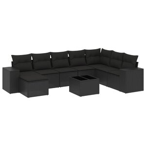 vidaXL Salon de jardin 9 Pièces avec coussins noir résine tressée