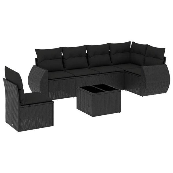 vidaXL Salon de jardin 7 Pièces avec coussins noir résine tressée