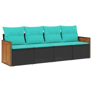 vidaXL Salon de jardin 4 Pièces avec coussins noir résine tressée