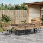 vidaXL Ensemble de Salle à Manger de Jardin 9 Pièces avec Coussins Marron Poly Rattan