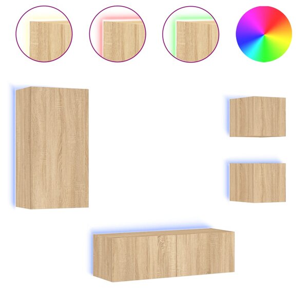 vidaXL Meuble TV muraux 4 Pièces avec lumières LED chêne sonoma