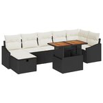 vidaXL Ensemble de canapé de jardin de 8 pièces avec oreillers en poly rattan noir