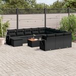vidaXL Salon de jardin avec coussins 13 Pièces noir résine tressée