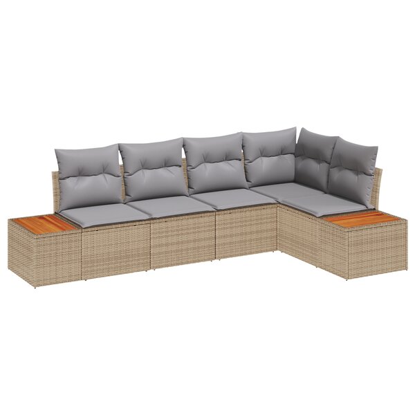 Ensemble de canapé de jardin de 5 pièces avec coussins en beige poly rotin