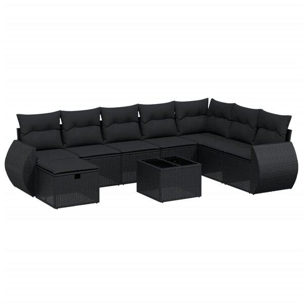 vidaXL Salon de jardin 9 Pièces avec coussins noir résine tressée
