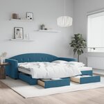 vidaXL Lit de jour avec gigogne et tiroirs bleu 100x200 cm velours