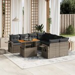 vidaXL Salon de jardin 9 Pièces avec coussins gris résine tressée