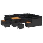 Canapé de Jardin 12 Pièces avec Coussins Noir Rattan Poly Acacia