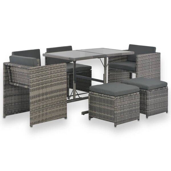 vidaXL Ensemble à manger d'extérieur 7Pièces coussins Résine tressée Gris