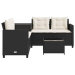 vidaXL Canapé de jardin avec table et coussins en forme de L noir