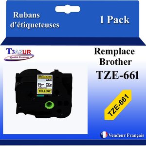 Ruban d'étiqueteuse compatible avec Brother Tze661 Tze-661 pour étiqueteuses P-touch - Texte noir sur fond jaune