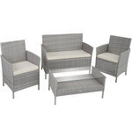 Tectake Salon de jardin MADERE 2 Chaises Fauteuils, 1 Banc, 1 Table - gris clair