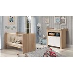 Lit 70 x 140 cm + commode à langer 2 portes - Décor chêne sonoma et blanc mat