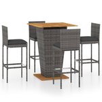 vidaXL Ensemble de bar de jardin 5 Pièces et coussins Résine tressée Gris