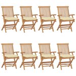 vidaXL Chaises de jardin et coussins blanc crème lot de 8 Teck massif