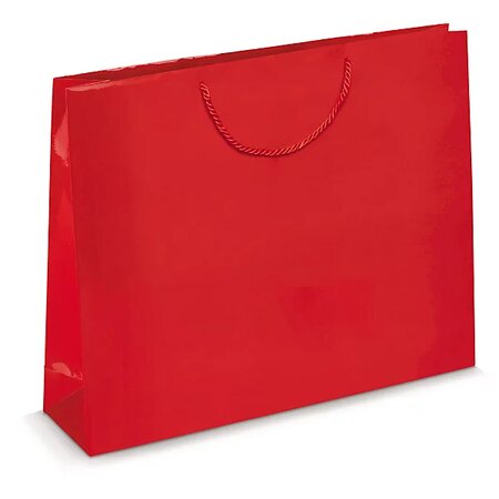 Sac pelliculé brillant rouge à poignées cordelières 55 x 45 x 15 cm (lot de 25)