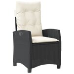 vidaXL Chaise inclinable de jardin avec coussins noir résine tressée