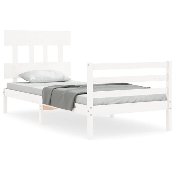 vidaXL Cadre de lit avec tête de lit blanc simple bois massif