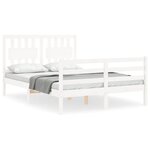 vidaXL Cadre de lit avec tête de lit blanc 140x190 cm bois massif
