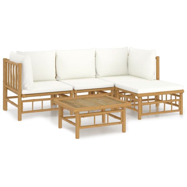 vidaXL Salon de jardin 5 Pièces avec coussins blanc crème bambou