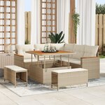 Ensemble de canapé de jardin 8 pièces avec coussins Beige en rotin poly acacia