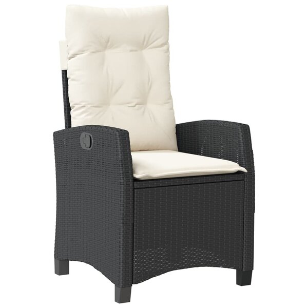 vidaXL Chaise inclinable de jardin avec coussins noir résine tressée