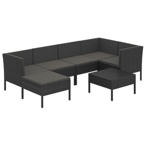 vidaXL Salon de jardin 7 Pièces avec coussins Résine tressée Noir