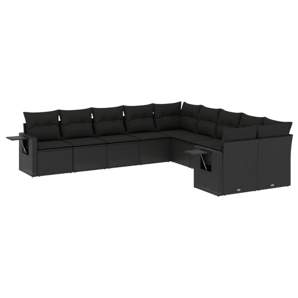 vidaXL Salon de jardin 10 Pièces avec coussins noir résine tressée