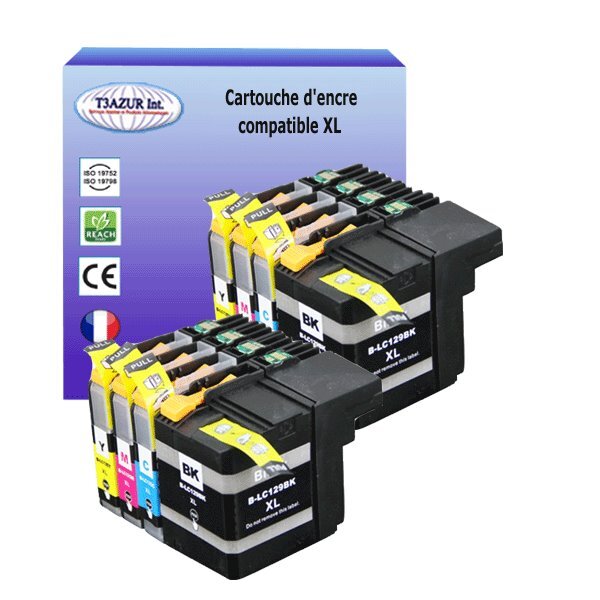T3AZUR Lot de 8 Cartouches compatibles avec Brother LC129XL  LC125XL