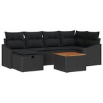 vidaXL Set de canapé de jardin 7 pièces avec coussins en poly rattan noir