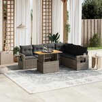 vidaXL Salon de jardin avec coussins 7 Pièces gris résine tressée