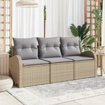 vidaXL Ensemble de canapé de jardin 3 pièces avec coussins beige poly rattan