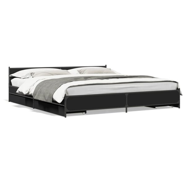 vidaXL Cadre de lit avec tiroirs noir 200x200 cm bois d'ingénierie
