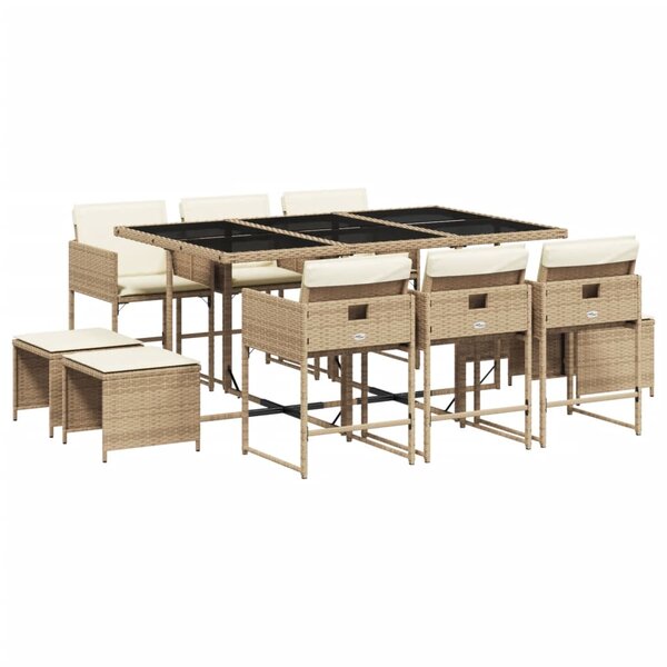 vidaXL Ensemble à manger de jardin et coussins 11 Pièces beige poly rotin