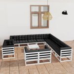 vidaXL Salon de jardin 14 Pièces avec coussins Blanc Bois de pin massif