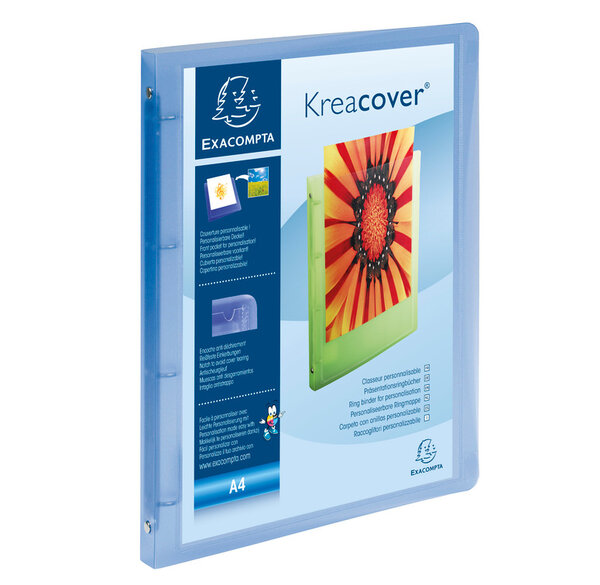 Classeur 4 anneaux 15mm polypropylène chromaline 5/10e Kreacover® - A4, bleu transp... EXACOMPTA