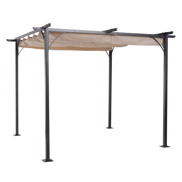 Pergola rétractable 3L x 3l x 2 30H m structure métal époxy anticorrosion noire + toile polyester haute densité 180 g/m² incluse beige