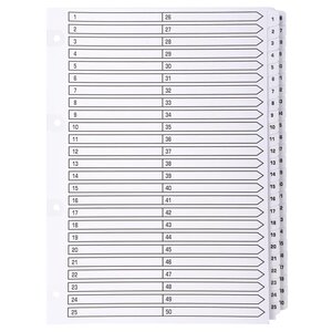 Intercalaires Imprimés À Touches Plastifiées - 50 Touches 1 À 50 - A4 - Blanc - Exacompta