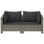 vidaXL Salon de jardin 2 Pièces avec coussins Gris Résine tressée