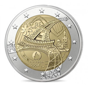 2 euros commémorative France 2024 - Tour Eiffel JO Paris.