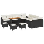 Ensemble de sofa de jardin vidaXL 14 pièces avec coussins noir poly rattan acacia