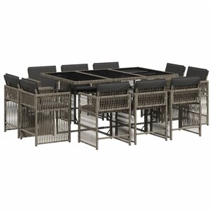 vidaXL Ensemble à manger de jardin 11Pièces avec coussins gris poly rotin