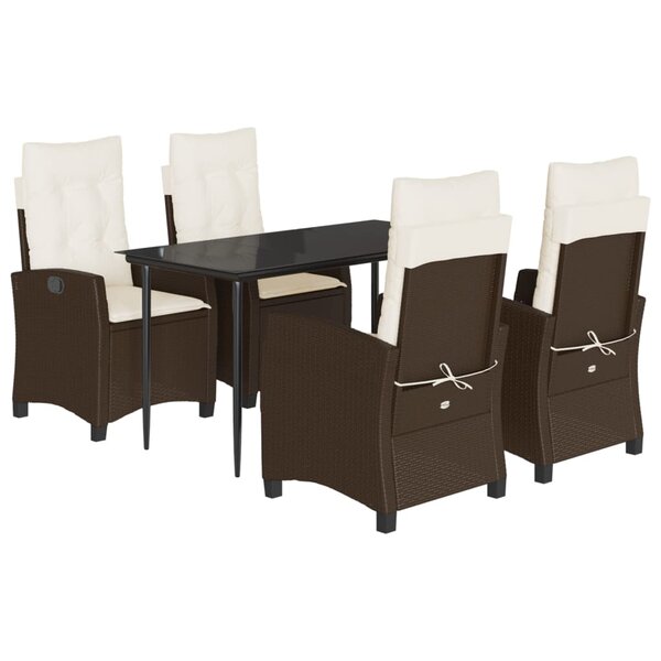 vidaXL Ensemble à manger de jardin 5 Pièces et coussins marron poly rotin