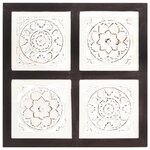 vidaXL Panneau mural sculpté à la main MDF 40x40x1 5cm Marron et blanc