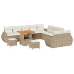 vidaXL Ensemble de Canapé de Jardin de 13 Pièces avec Coussins Beige Poly Rattan Acacia