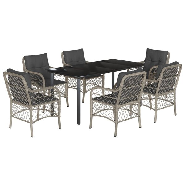 vidaXL Ensemble à manger de jardin et coussins 7 Pièces gris clair rotin