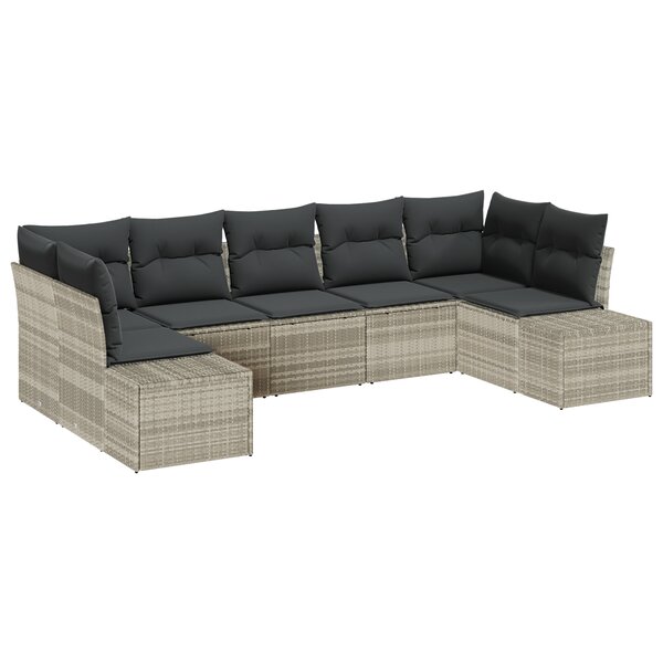 vidaXL Ensemble de canapé de jardin 7 pièces avec coussins gris clair en rattan poly